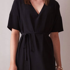 Short V-Neck Day Dress Black Silk