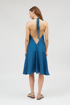 Multiposition Short Linen-Viscose Dress Blue