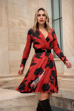 Bold Bloom V-Neck Midi Dress