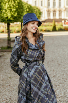 Double Breasted Women's Coat with Front Pleats Duchess Blue