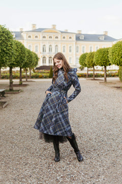 Double Breasted Women's Coat with Front Pleats Duchess Blue