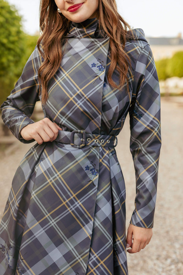 Double Breasted Women's Coat with Front Pleats Duchess Blue