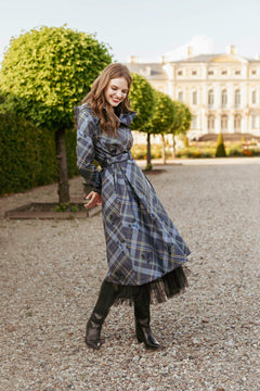 Double Breasted Women's Coat with Front Pleats Duchess Blue