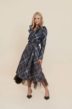 Double Breasted Women's Coat with Front Pleats Duchess Blue