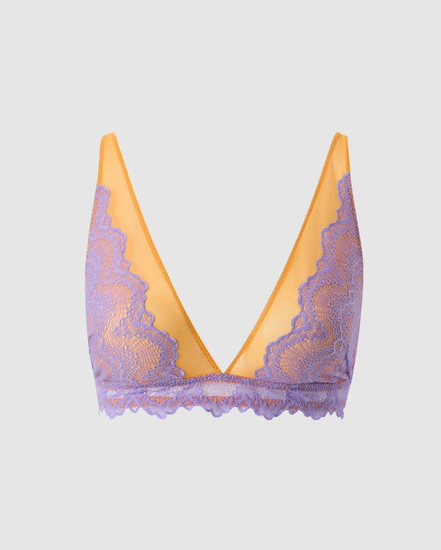 Lace Plunge Bralette Electric Lilac/Apricot