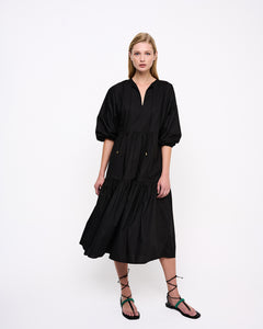 Puff Sleeve Midi Dress Black
