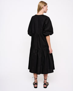 Puff Sleeve Midi Dress Black