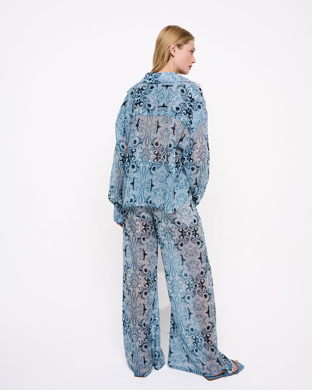 Pacifico Print Loose Cut Trousers Blue