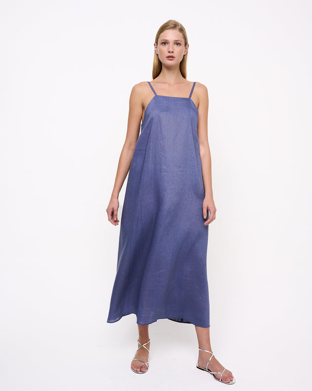 Indigo Linen Dress Blue