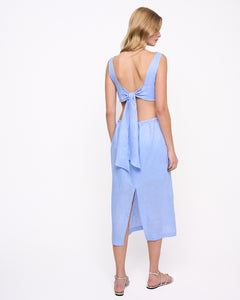 Back-Tie Linen Midi Dress Sky Blue