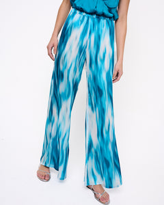 Vision Print Loose Cut Trousers Blue and White