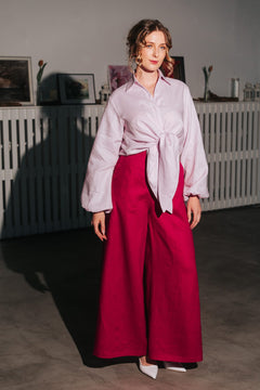 Women's Palazzo Linen Pants Fuchsia