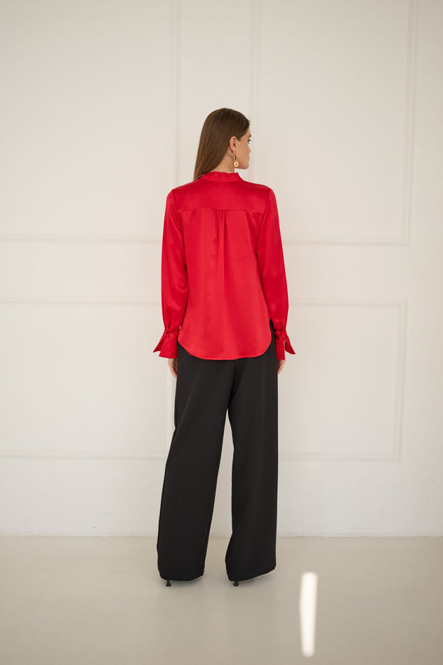 Silk Blouse With a Sash Red