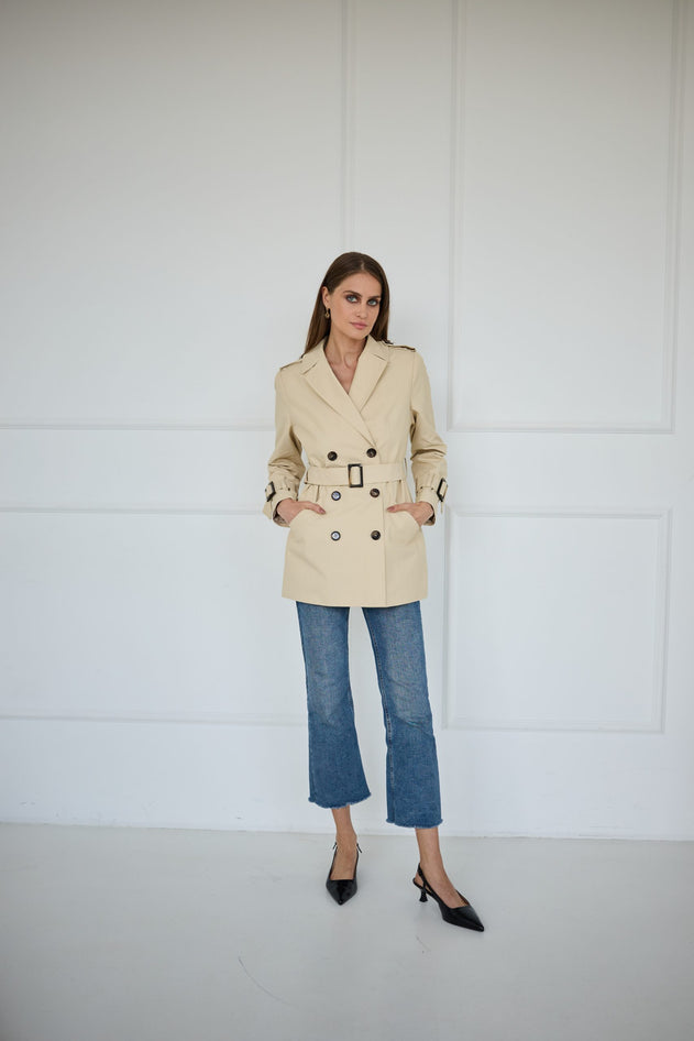 Short Trench Coat Light Beige