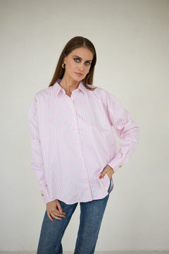 Classic Oversized Shirt Pink Wide Stripes