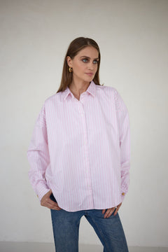 Classic Oversized Shirt Pink Wide Stripes