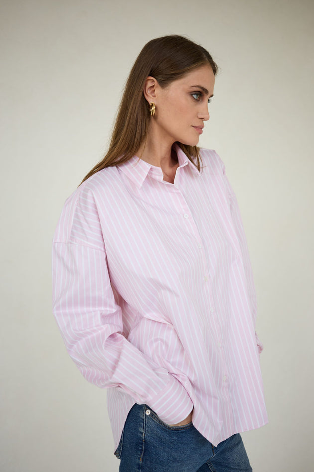 Classic Oversized Shirt Pink Wide Stripes