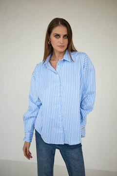 Classic Oversized Shirt Blue Wide Stripes