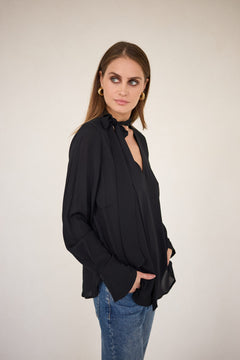 Viscose Blouse With a Sash Black