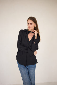 Viscose Blouse With a Sash Black