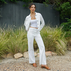Dew Flared Worker Jeans White Denim