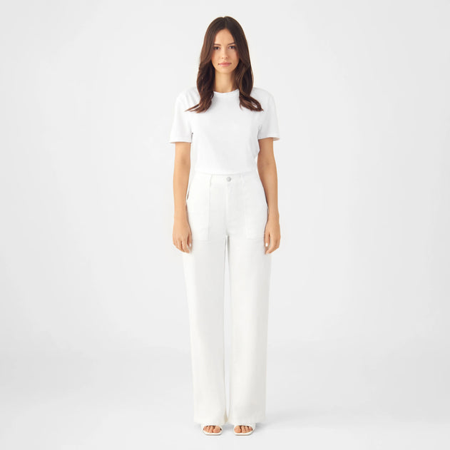 Dew Flared Worker Jeans White Denim