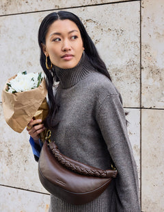 Leo Twisted Handle Bag Soft Grain Leather Chocolate Brown