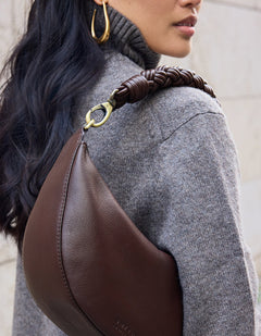 Leo Twisted Handle Bag Soft Grain Leather Chocolate Brown