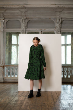 Fit and Flare Raincoat with Pleated Hem Green Forest Flower