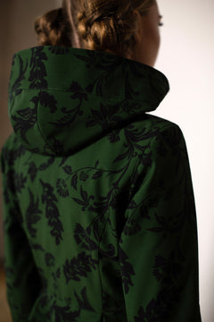 Fit and Flare Raincoat with Pleated Hem Green Forest Flower