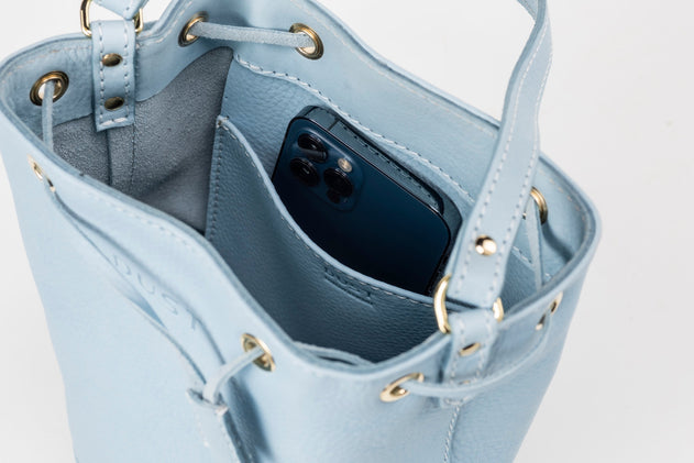 Leather Bucket Bag Chelsea Collection Light Blue