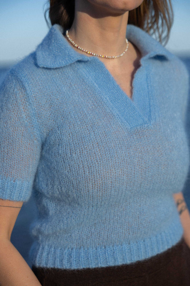 Melody Mohair Polo Top Sky Blue