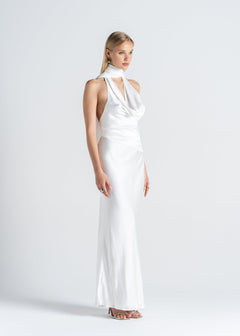 Halo Satin Maxi Skirt White