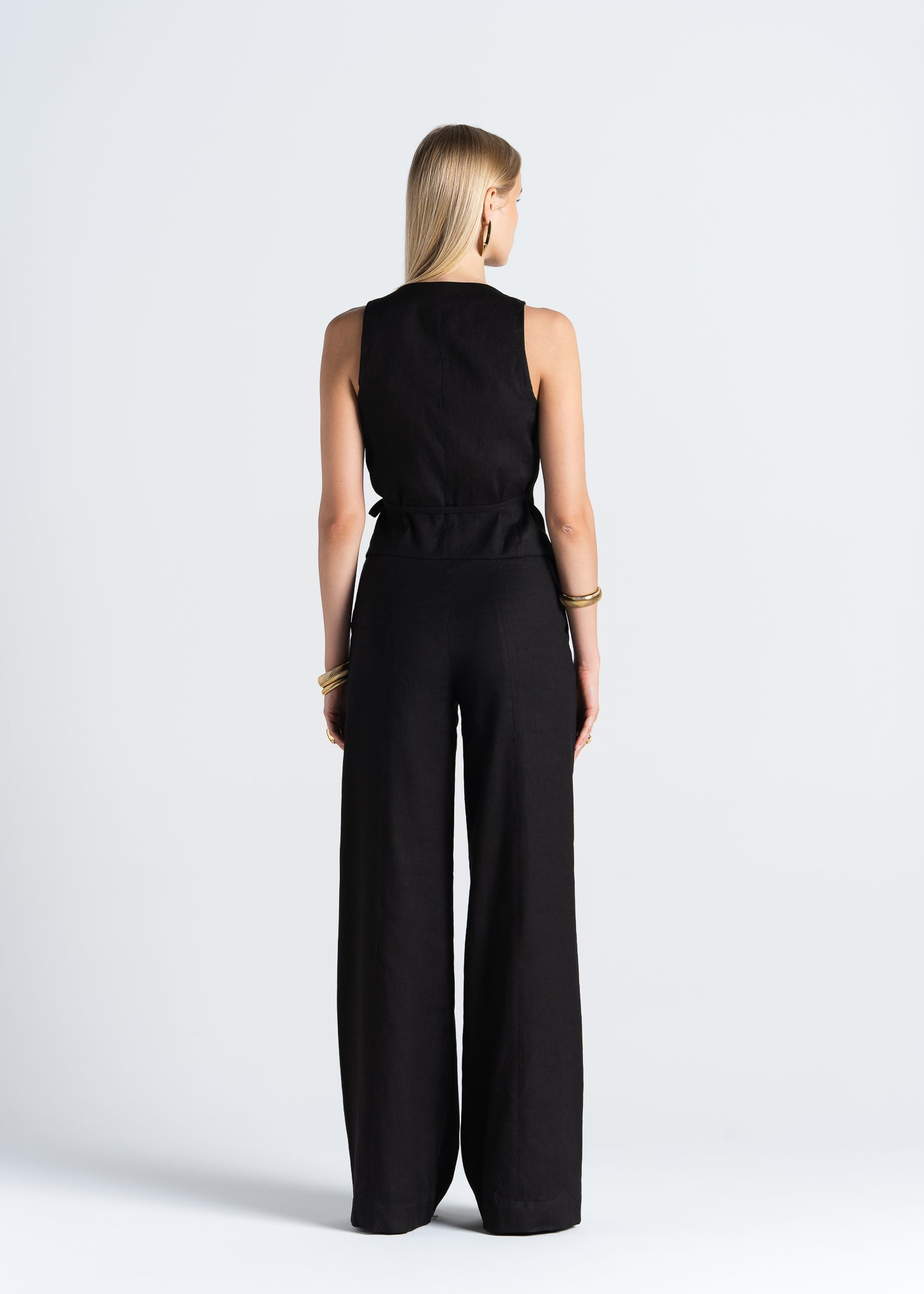 Elise Wide-Leg Linen Trousers Black