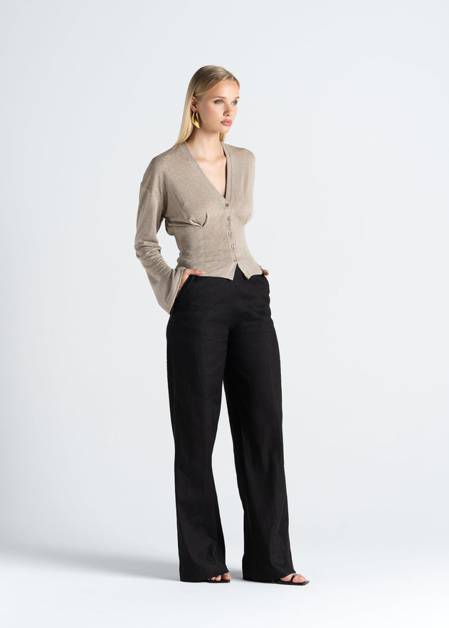 Elise Wide-Leg Linen Trousers Black