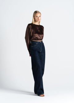 Halo Long Sleeve Silk Blouse Brown