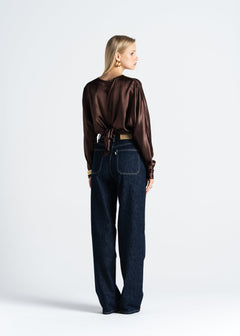 Halo Long Sleeve Silk Blouse Brown