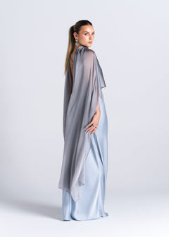 La Mar Satin Gown with Sheer Shawl Baby Blue