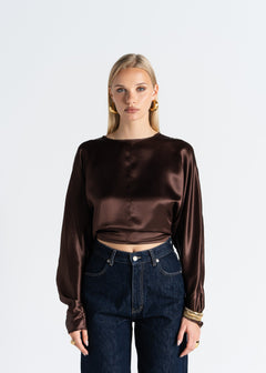 Halo Long Sleeve Silk Blouse Brown