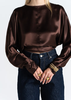 Halo Long Sleeve Silk Blouse Brown