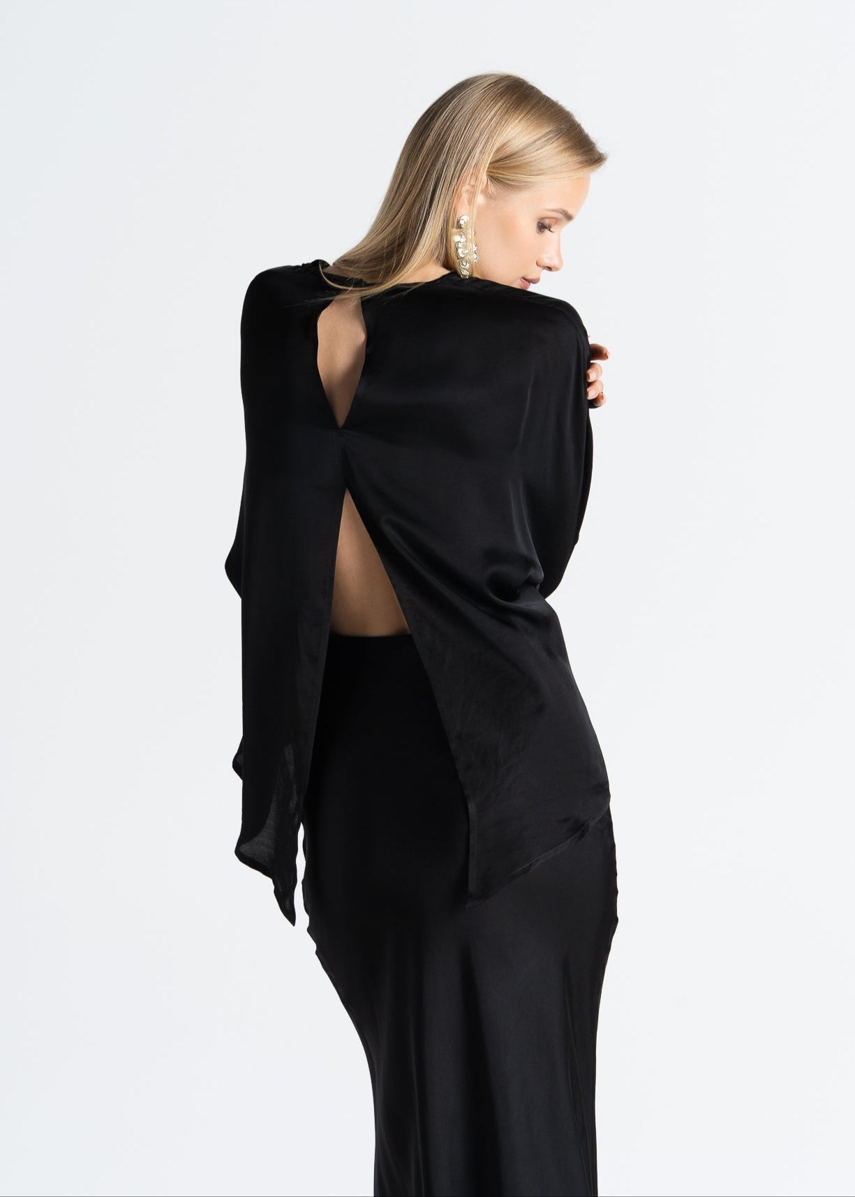 Halo Long Sleeve Satin Blouse Black