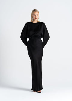 Halo Satin Maxi Skirt Black