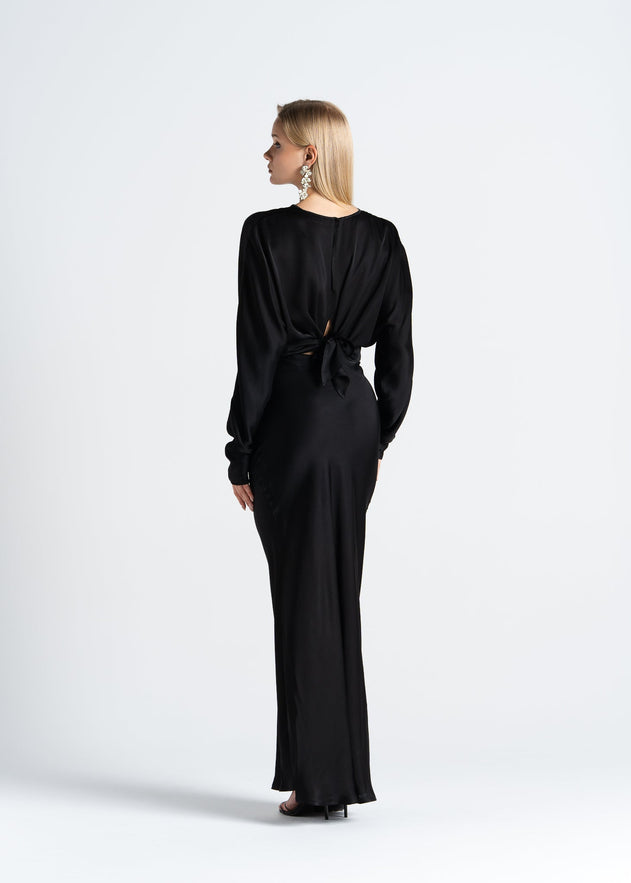 Halo Long Sleeve Satin Blouse Black