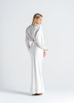 Halo Long Sleeve Satin Blouse White