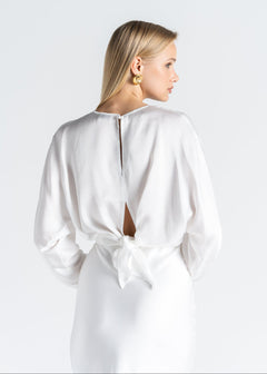 Halo Long Sleeve Satin Blouse White