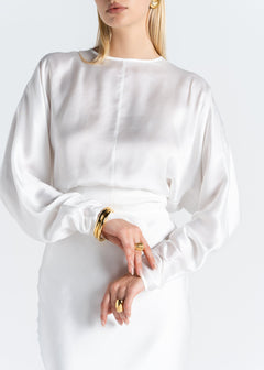 Halo Long Sleeve Satin Blouse White