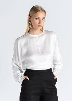 Halo Long Sleeve Satin Blouse White