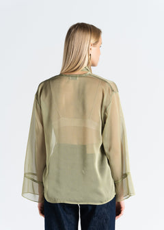 Haze Sheer Button-Up Blouse Green