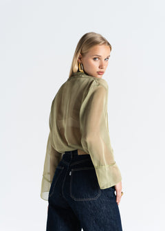 Haze Sheer Button-Up Blouse Green