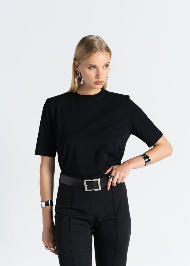 Boxy Fit Shoulder Pad T-Shirt Black